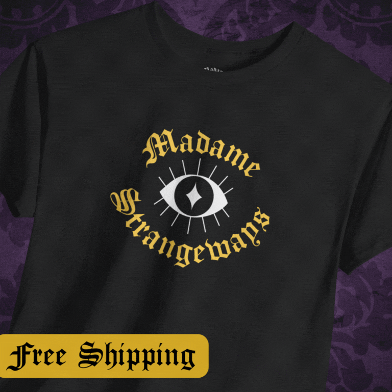 Spooky podcast merch for Madame Strangeways, Madame Strangeways shirts, mugs, t-shirts